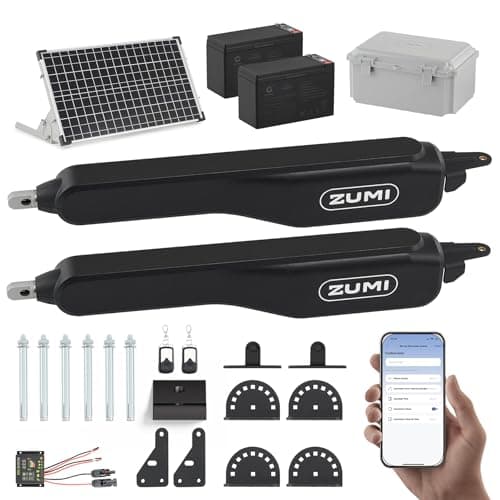 ZUMI Automatic Solar Gate Opener for Dual Swing Gates, App Control Swing Gate Opener for Gates up to 900lb 20ft, Electric Gate Opener with Remotes, Smart Gate Opening System for Home Driveway Garden image
