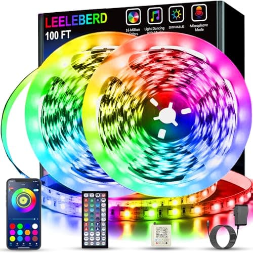 Leeleberd Led Lights for Bedroom 100 ft (2 Rolls of 50ft) Music Sync Color Changing RGB Led Strip Lights with Remote App Control Bluetooth Led Strip, Lights for Room Home Kitchen Party Decor image