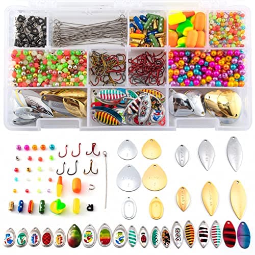 Dr.Fish 1310 Pieces Spinner Making Kit Lure Making Suppies Walleye Rig Spinner Blades Lure Bodies Floats Spinnerbait Shafts Accessories Freshwater Bass Materials image