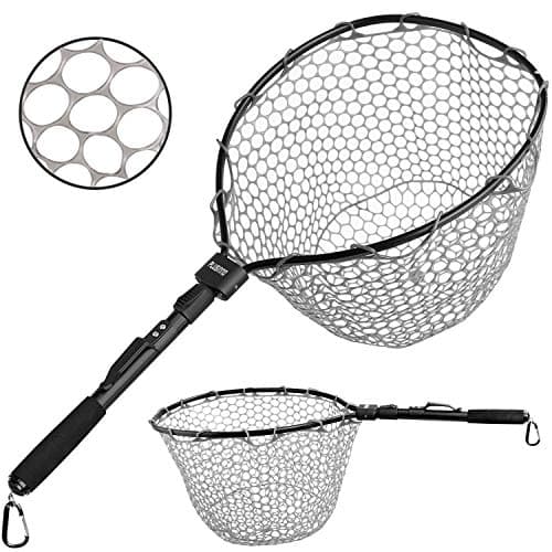 PLUSINNO Fly Fishing Net Fish Landing Net, Trout Bass Net Soft Rubber Mesh Catch and Release Net (16" x 13" Hoop Size) image