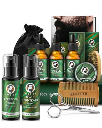 Mens Gifts for Birthday, Gifts for Men, Beard Care Kit with Beard Oil Balm Conditioner Wash Brush Comb Scissor image
