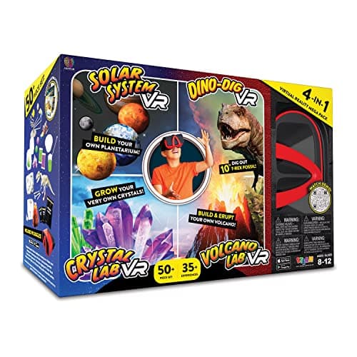 Abacus Brands Virtual Reality 4 in 1 Deluxe VR Lab - Illustrated Interactive VR Book and STEM Learning Activity Set (Solar System, Dino-Dig, Crystal and Volcano) - for Ages 8 and Up image