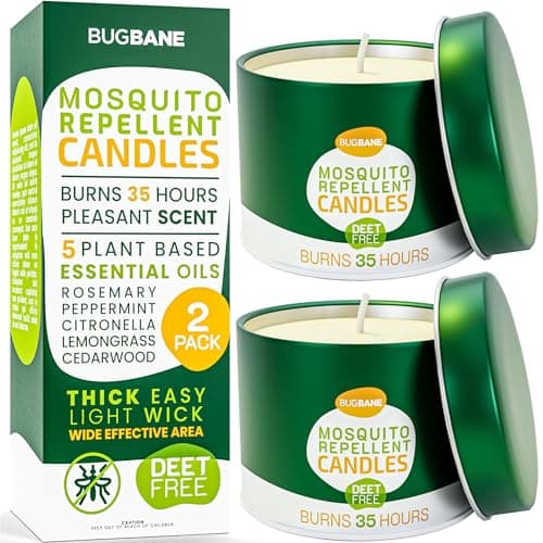 2 Mosquito Candles for Outside. Citronella Candles Outdoor Large. DEET Free with 5 Natural Essential Oils. Insect Fly Bug Candle Repellent Outdoor. Mosquito Repellent Candle Indoor Home Patio Camping image