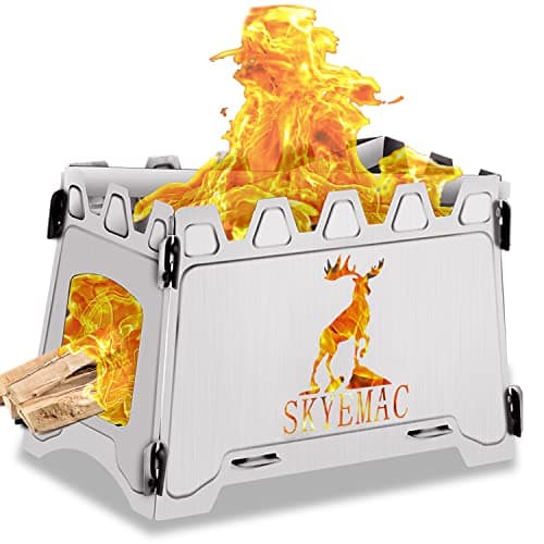 Camping Wood Burning Stove with Grill, Collapsible Backpacking Survival Rocket Stove Stainless Steel Campfire Stove for Outdoor Cooking Picnic Hiking BBQ image