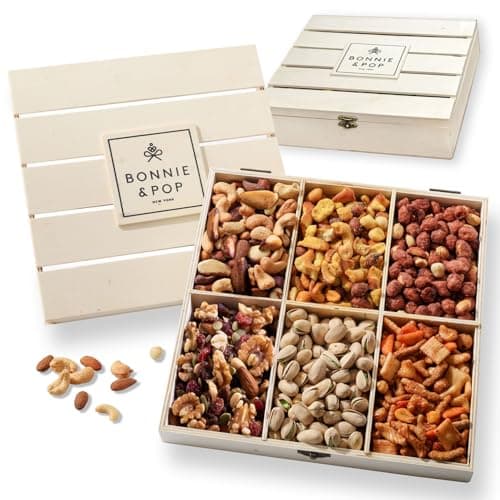 BONNIE AND POP - Nut Gift Basket, in Reusable Wooden Crate, Healthy Gift Option, Gourmet Snack Food Box, with Unique Flavors, Great for Feel Better, Sympathy & Birthday- Bonnie & Pop image
