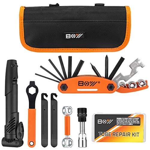 Bicycle Repair Bag With Tire Pump, Portable Tool Kit for Camping Travel - Patches, Inflator, Maintenance Essentials All in One Safety Kit image