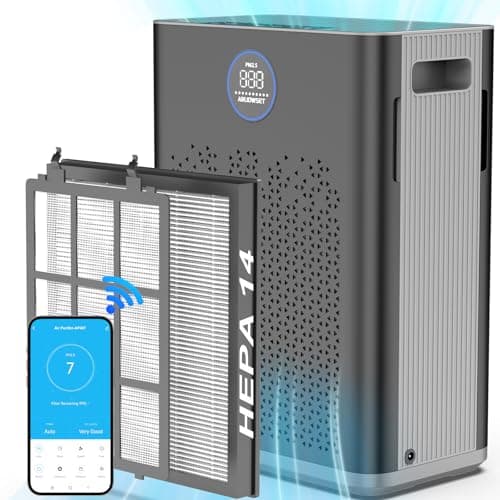Air Purifier WiFi for Home Large Room up to 2800ft², Smart Air Purifiers HEPA H14 Filter for Pet, Washable Pre-filters Air Quality Monitor, 22dB Sleep Mode, Air Cleaner for Smoke Dust Odor, Black image