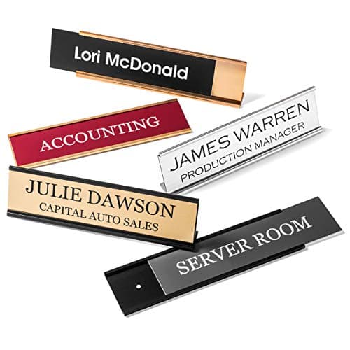 Providence Engraving Personalized Desk Name Plates - Custom Office Wall or Desk Name Plates With Aluminum Holder With Two Lines of Laser Engraved Text, 2" x 8" image