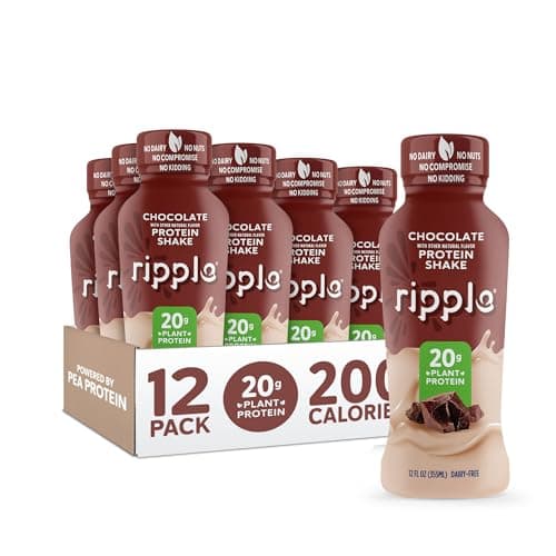 Ripple Vegan Protein Shake | Chocolate | 20g Nutritious Plant Based Pea Protein | Shelf Stable | No GMOs, Soy, Nut, Gluten, Lactose | 12 Oz, 12 Pack image