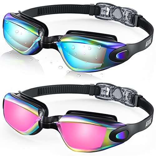 Aegend Swim Goggles, 2 Pack UV Protection, Adjustable, Anti Fog Swimming Goggles No Leaking Adult Men Women Youth, Aqua & Bright Rose image