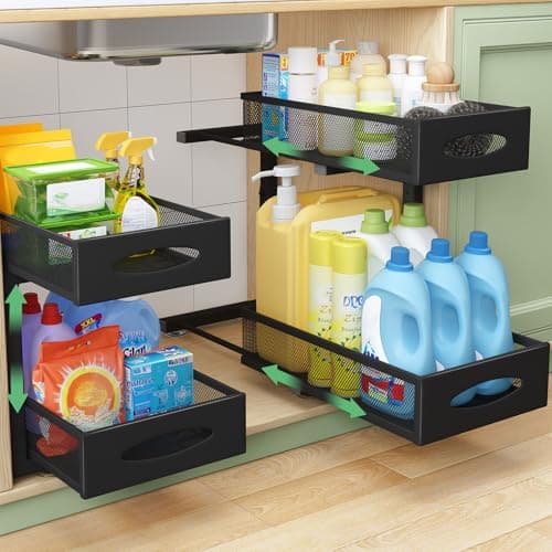 Under Sink Organizer, 2 Tier Pull out Cabinet Organizer Baskets with Mesh Sliding Drawers, Slide out Storage Shelf for Home, Kitchen, Bathroom, Pantry, Office Cabinet, Countertop(1 Pack) image