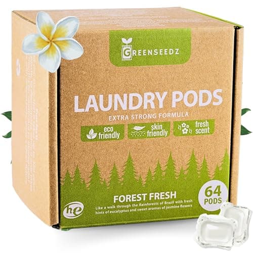 Laundry Detergent Pods, 64 Count, Fresh Scent, Eco Friendly, Biodegradable, HE Compatible, Powerful Stain & Odor Removal, Skin Friendly image