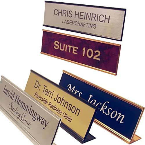 Lasercrafting Personalized Office Name Plate With Optional Wall or Desk Holder - 2x8 - CUSTOMIZE. Choose from a variety of colors and fonts to match your style. Great gift idea. image