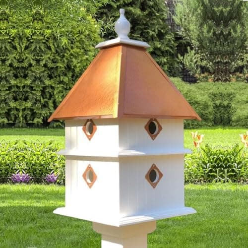 Birdhouse - US Handmade 2 Story 8 Nesting Compartments, Made of Weather Resistant PVC, Painted Copper Roof image