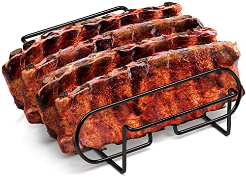 Sorbus® Non-Stick Rib Rack - Porcelain Coated Steel Roasting Stand – Holds 4 Rib Racks for Grilling & Barbecuing - Perfect BBQ Accessories for Smoker and Grill - Durable and Convenient Design (Black) image