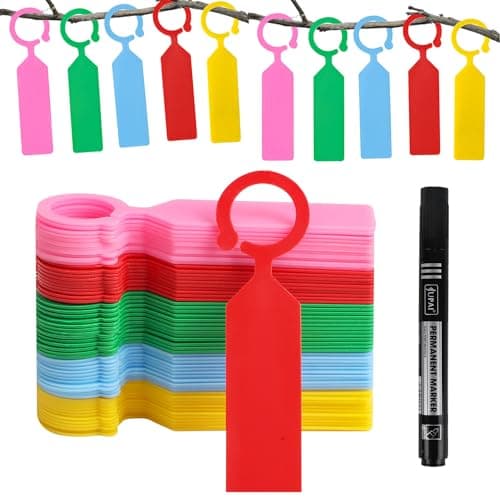 LOKIPA 100PCS Plant Labels, Plastic Plant Tree Tags Waterproof Plant Markers & Labels for Outdoors Plants Greenhouse Accessories (Mixed Color Labels with 1PCS Permanent Marker Pen) image