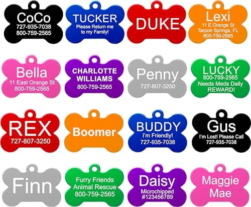 Providence Engraving Pet ID Tags in 8 Shapes, 8 Colors, and Two Sizes - Personalized Dog and Cat Tags with 4 Lines of Customizable Text image