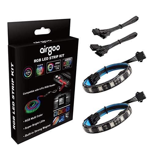 airgoo PC RGB LED Strip Light, 36 LEDs 2pcs 12inch Magnetic LED Strip for Motherboards 12V 4Pin RGB LED Header, Easy to Install with Magnets or Back Self-Adhesive image