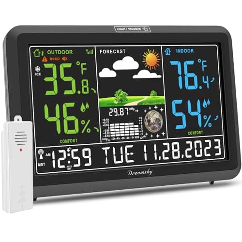 DreamSky Weather Station Indoor Outdoor Thermometer Wireless with Digital Atomic Clock for Home, Large Display with Adjustable Backlight, USB Port, Inside Outside Temperature Humidity Monitor image