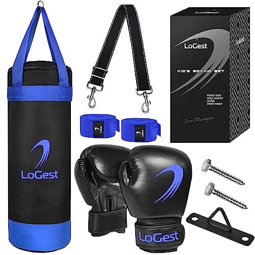 LoGest Punching Bag for Kids Boxing Set - Suitable for Kids Punching Bags 3-8 Years of Age - Boxing Gloves & Hand Wraps Included - Youth Children Boxing MMA Kickboxing Muay Thai Karate Punching Bag image