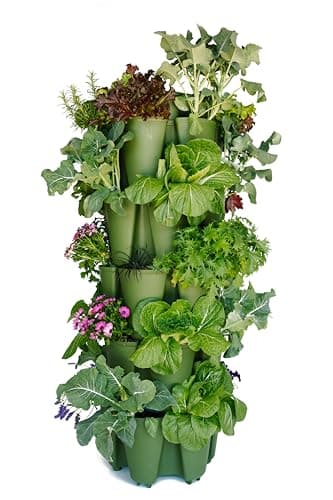 Greenstalk Patented Large 5 Tier Vertical Garden Planter with Patented Internal Watering System Great for Growing a Variety of Strawberries, Vegetables, Herbs, & Flowers (Evergreen) image