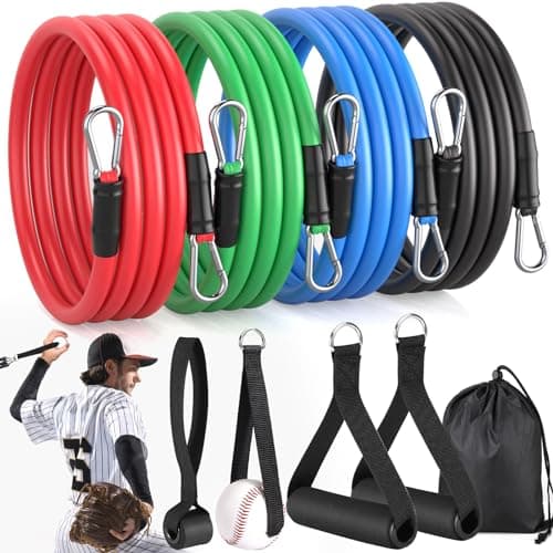 TOBWOLF 4PCS Baseball Exercise Bands with Interchangeable Grips, Baseball Resistance Trainer for Pitching & Throwing, Training Aid for Baseball Softball Pitchers to Build Arm Strength, Warm-Up image