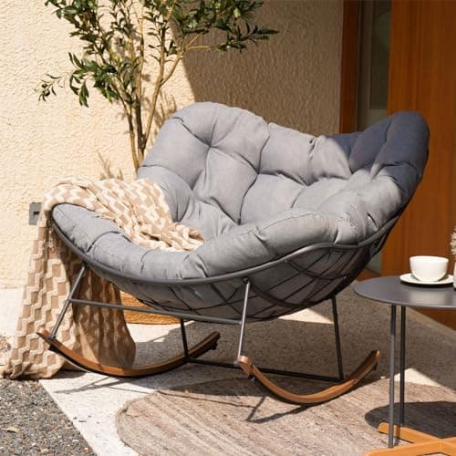 Grand patio Outdoor Rocking Chair, E-Coated Modern Cozy Lounge Rocker Chair with Cushion for Balcony Porch Patio, Gray image