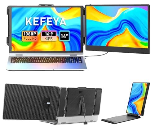KEFEYA Laptop Screen Extender, 14" FHD 1080P IPS Laptop Monitor Extender Dual Screen, Portable Monitor for Laptops 13-17" with USB-C/HDMI Port, Plug n Play for Windows/Mac/Android/Switch/PS5 image
