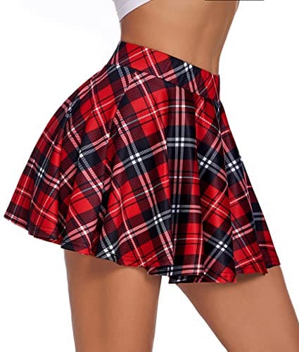 Avidlove Women's Stretchy Flared Skater Skirt Tennis School Uniforms A Line Mini Short Skirt Black M image