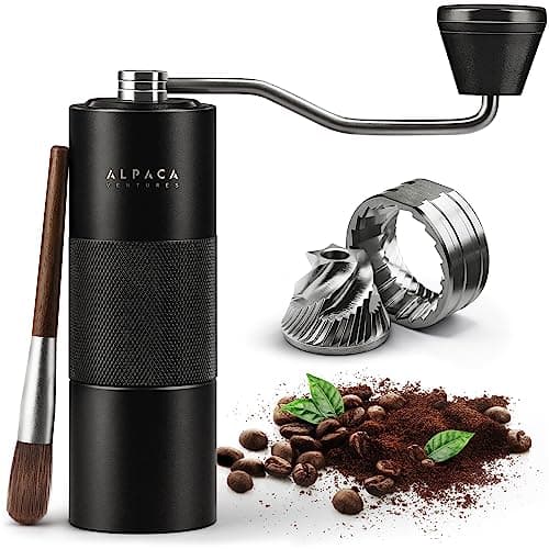 Manual Coffee Grinder by Alpaca Ventures - Stainless Steel Conical Burr Coffee Grinder Manual with Adjustable Setting Double Bearing Hand Espresso Grinder Perfect for Home, Office and Camping image