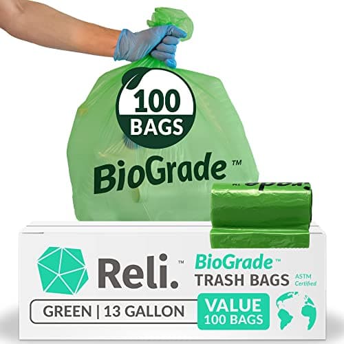 Reli. Biodegradable 13 Gallon Trash Bags | 100 Count | Eco-Friendly | Oxobiodegradable Under Certain Conditions image