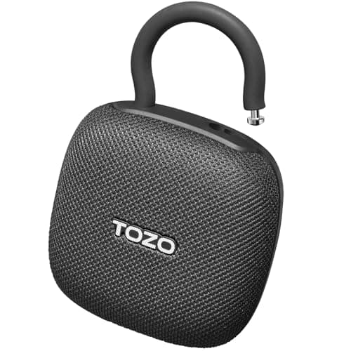 TOZO PE1 Portable Bluetooth Speakers with Adjustable Carabiner, Mini Bluetooth Wireless Shower Speaker with IPX8 Waterproof, 32H Playtime Punchy Bass Audio Speaker for Home, Outdoor and Travel, Black image