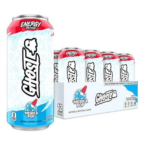 GHOST Energy Drink - 12-Pack, 'Merica Pop, 16oz Cans - Energy & Focus & No Artificial Colors - 200mg of Natural Caffeine, L-Carnitine & Taurine - Gluten-Free & Vegan image
