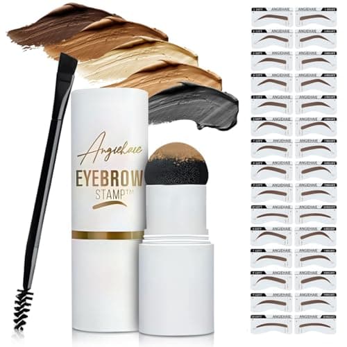 ANGIEHAIE Eyebrow Stamp Stencil Kit (Soft Brown), Eyebrow Stamp Pomade with 24 Reusable Thin & Thick Brow Stencils image