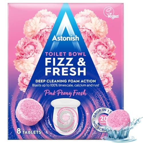 Astonish Foaming Pink Peony Toilet Bowl Cleaner - Deep Cleaning Limescale, Calcium & Rust - No Bottle, Removes Hard Stains - Box of 8 Tablets image