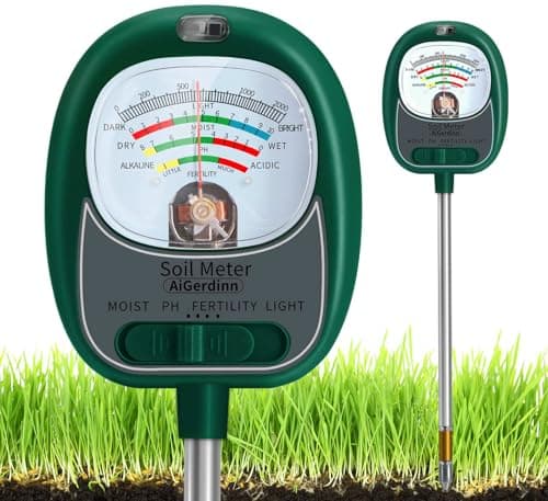 AiGerdinn Soil Tester, Soil Moisture Meter/Soil pH Meter/Sun-Light/Fertility for Gardening, Large Dial Soil pH Tester Plant Water Meter for Indoor&Outdoor Garden,Farm Soil Test Kit-GrassGreen image