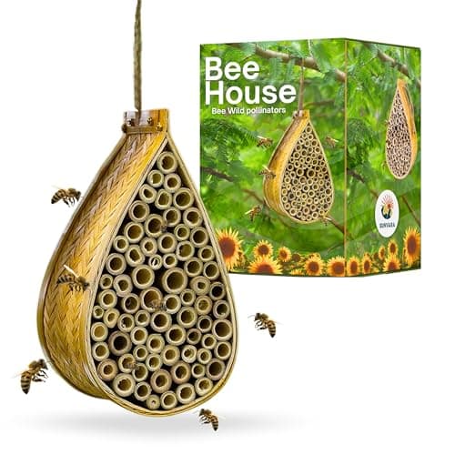 SunVara Mason Bee House for Pollinator Bees Gardening Gifts Bee Hotel image