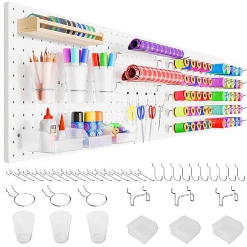 FZK Peg Board, 36pcs Pegboard Kit, Includes 4 White Pegboard and Pegboard Accessories, Plastic Pegboard, Pegboard with Hooks, Pegboard Wall Organizer for Office, Craft Room Peg Board Organizer image