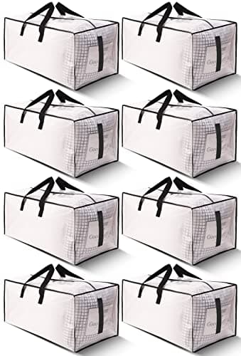 HOMESURE 8 Pack Large Strong Moving Bags with Zippers & Carrying Handles - Water-Resistant - Heavy Duty Storage Tote for Space Saving, Fold Flat, Alternative to Moving Box (Semi-Transparent) image