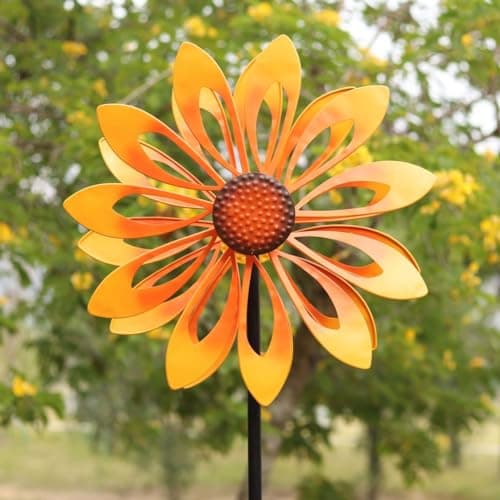 Birthday Gifts for Women Floral Yard Garden Wind Spinners - Large Outdoor Metal Wind Spinners with Vane, Lawn Yard Art Garden Decor (Sunflower) image