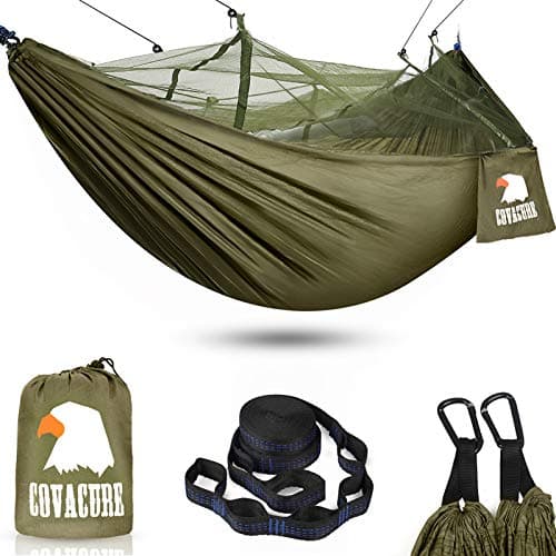COVACURE Camping Hammock with Net - Lightweight Double Hammock 2 * 10ft Straps, Portable Hammocks, Camping Accessories for Outdoor, Hiking, Camping, Backpacking, Travel, Beach image
