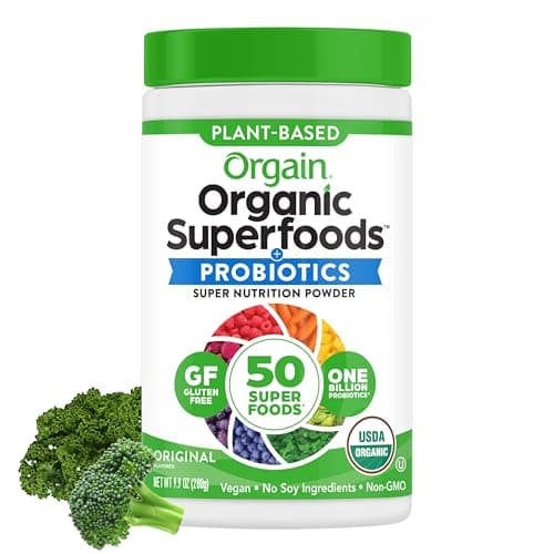 Orgain Organic Greens Powder + 50 Superfoods, Original - 1 Billion Probiotics for Digestive Health, Antioxidants, Vegan, Plant-Based, Gluten-Free, Non-GMO, Green Juice & Smoothie Drink Mix - 0.62lb image