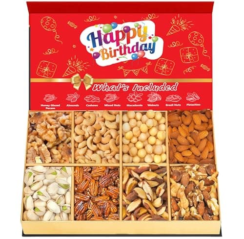 Luxurious Treats Nuts Gift Basket, Happy Birthday Nut Gifts Gourmet Collection Healthy Food Box Mixed Cravings Platter Tray Sampler Assortment Mix for Men Women image