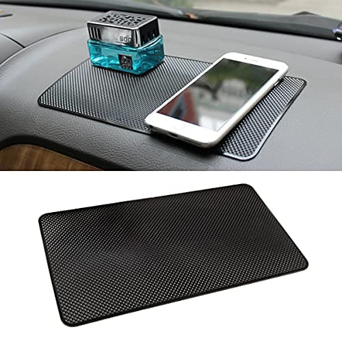 Car Dashboard Anti-Slip Rubber Pad, 10.6"x 5.9" Universal Non-Slip Car Magic Dashboard Sticky Adhesive Mat for Phones Sunglasses Keys Electronic Devices and More Use (Black/Grid) image