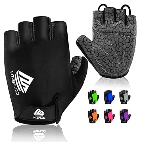 HTZPLOO Bike Gloves Cycling Gloves Biking Gloves for Men Women with Anti-Slip Shock-Absorbing Pad,Light Weight,Nice Fit,Half Finger Bicycle Gloves (Black,Large) image