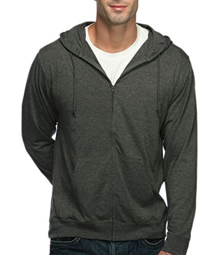Cottonhood Lightweight Jersey Zip Hoodie for Men – Full Zip Casual Cotton Hoodie, Soft Long Sleeve (L, Charcoal Heather, 702) image