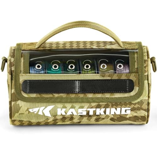 KastKing BaitSpace Line Management Bag, Fishing Line Storage Bag with Water Resistant Nylon, Clear View Window, Removable Divider for Up to 10 Spools, Tangle-free Leader Line Holder, Khaki Camo image