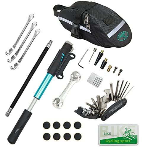 Chumxiny Bicycle Repair Kit Contains 16-in-1 Tool, 120Psi Mini Bicycle Pump, Tire Patch, Used for Mountain / Road Bike.(Blue) image