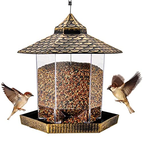 Twinkle Star Wild Bird Feeder Hanging for Garden Yard Outside Decoration, Hexagon Shaped with Roof image