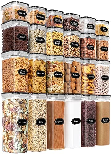 PRAKI Airtight Food Storage Containers Set with Lids - 24 PCS, BPA Free Kitchen and Pantry Organization, Plastic Leak-proof Canisters for Cereal Flour & Sugar - Labels & Marker image